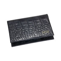 Black Foldover Crocodile Embossed Leather Card Case