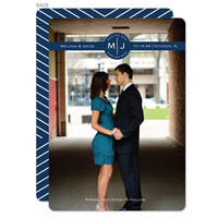 Navy Circle Initials Photo Save the Date Cards