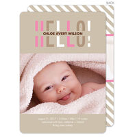 Pink and Tan Hello Photo Birth Announcements