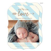 Light Blue Stripe Love Photo Birth Announcements