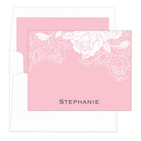 Pink Woodcut Roses Foldover Note Cards