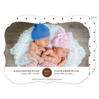 Brown Circle Date Twins Photo Birth Announcements