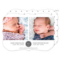 Grey Circle Date Twins Photo Birth Announcements