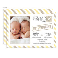 Yellow Letter Twins Photo Birth Announcements
