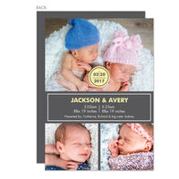 Charcoal Simple Twins Photo Birth Announcements