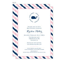 Pink Preppy Stripes Whale Shower Invitations