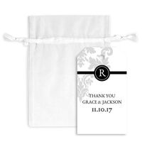 Initial Damask Hanging Gift Tags with Organza Bags
