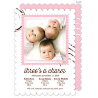 Pink Charming Stamp Triplet Photo Birth Announcements