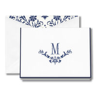 Seaside Monogrammed Folded Note Cards with Navy Border