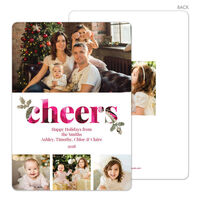 Vertical Floral Cheers Holiday Photo Cards