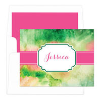 Green Floral Watercolor Foldover Note Cards