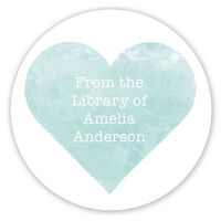 Sea Watercolor Heart Library Round Stickers