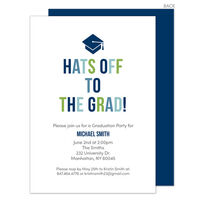 Blue and Green Hats Off Graduation Invitations