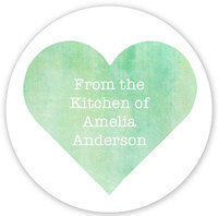 Green Watercolor Heart Kitchen Round Stickers