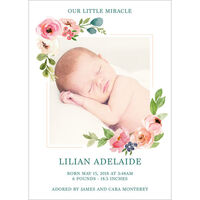 Pink Corner Flower Photo Birth Announcements