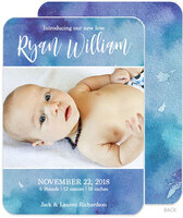 Dark Blue Watercolor Photo Birth Announcements