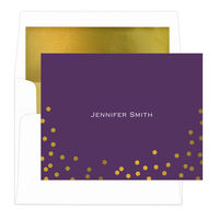 Purple Confetti Gold Foil Dots Foldover Note Cards with Lined Envelopes