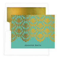 Teal Moroccan Gold Foil Lace Foldover Note Cards with Lined Envelopes