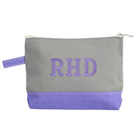 Personalized Solid Grey and Violet Trimmed Cosmetic Bag