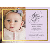 Lavender Gold Foil Frame Photo Baptism Invitations