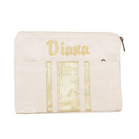 Personalized Canvas Pocket Clutch Natural With Gold Stripes