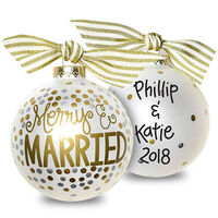Merry & Married Glass Christmas Ornament