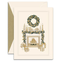 Cozy Christmas Fireplace Mantel Folded Holiday Cards - Raised Ink
