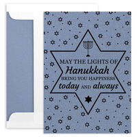 Lights of Hanukkah Vertical Shimmer Folded Holiday Cards