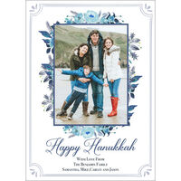 Blue Floral Frame Holiday Photo Cards