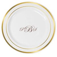 Elegant Script Monogram Premium Banded Plastic Plates
