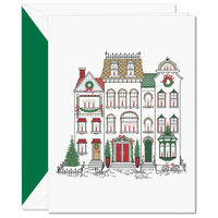 Cozy Brownstones Holiday Cards - Raised Ink